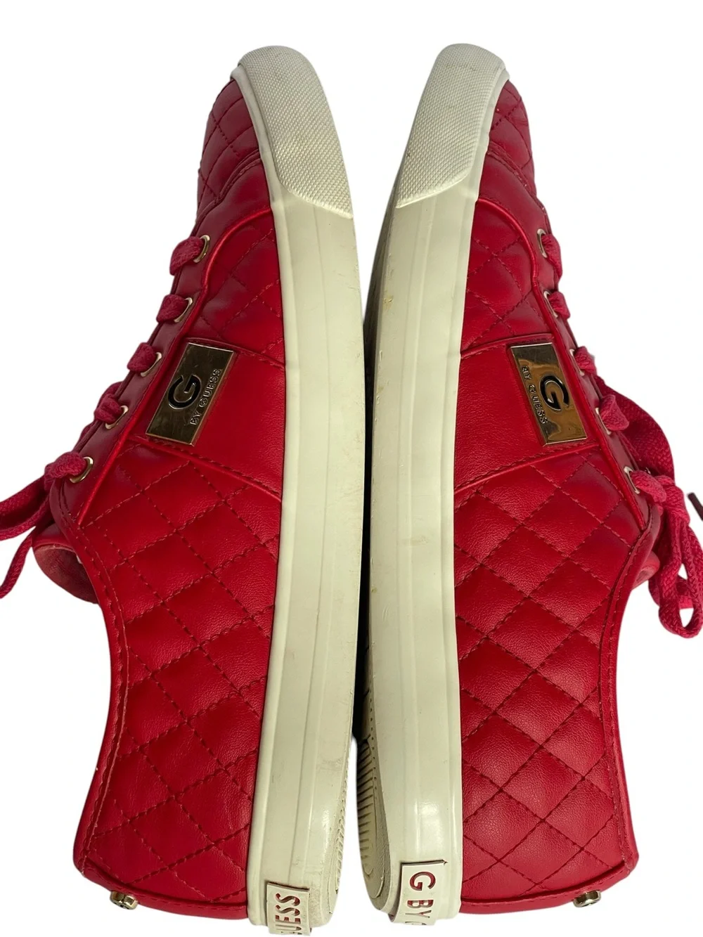 GUESS Red Quilted Low-Top Lace-Up Sneakers SZ 8.5 MED